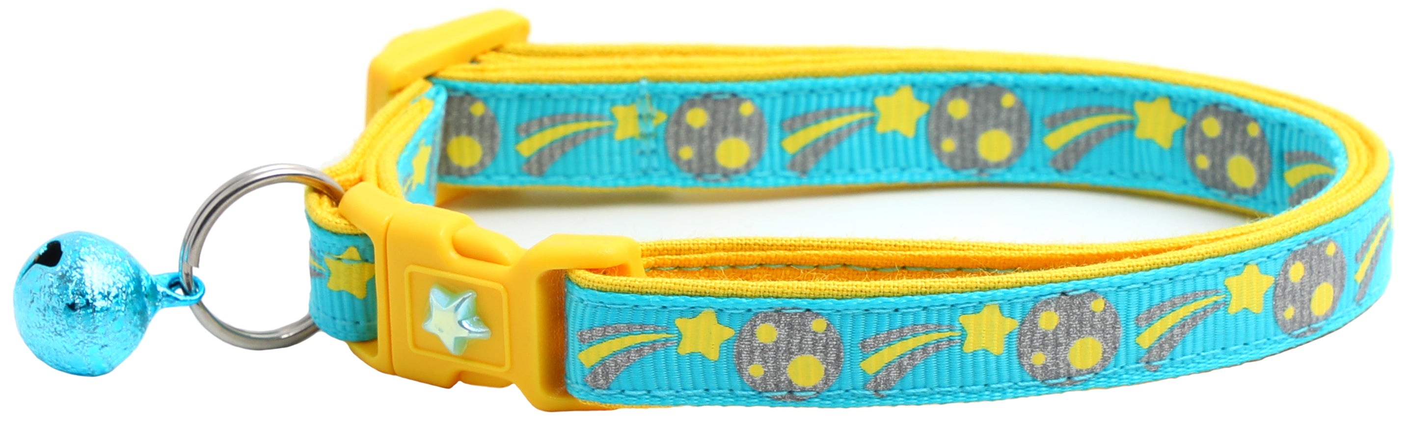 Shooting Stars Reflective Cat Collar showcasing reflective elements and reinforced cotton material, designed for safety and style.